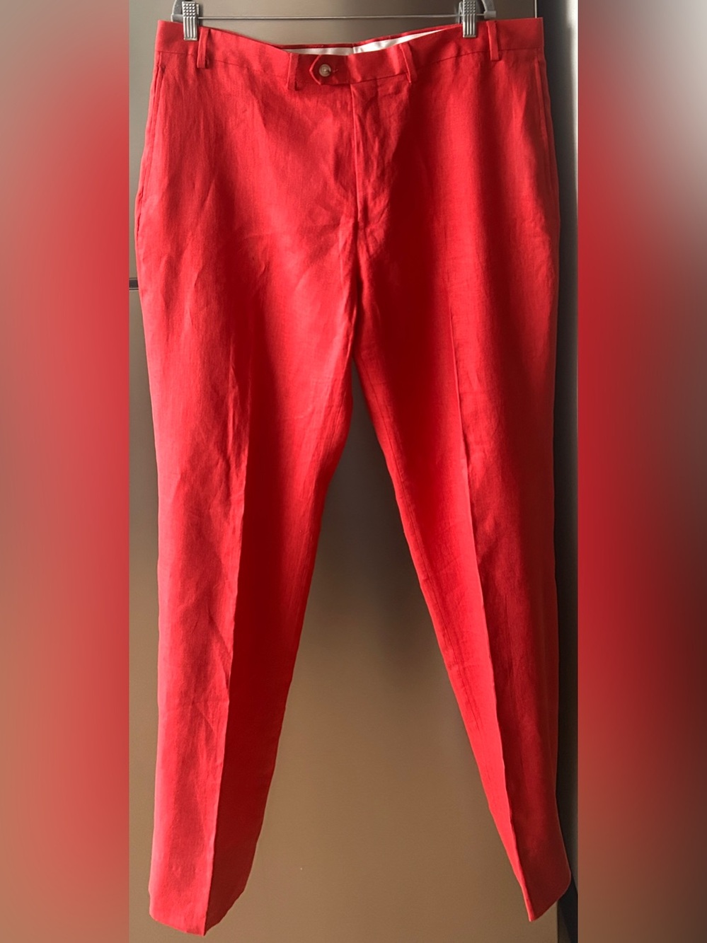 Paul Fredrick Red 100% Linen Trousers Size 40